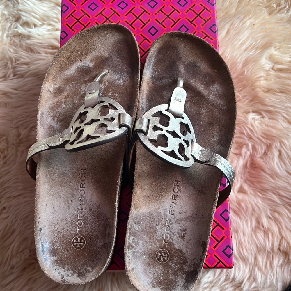 Tory Burch Miller cloud gold metallic goat leather, cork
